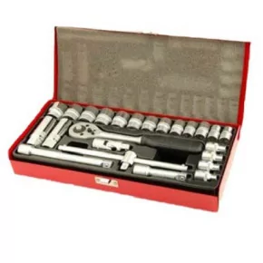 COFFRET DE DOUILLES + CLIQUET DE 6mm A 22mm EN ACIER CHROME VANADIUM 24 PIÈCES