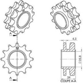 Pignon Compatible Mobylettes Motobécane AV88, MBK 51 etc. 12 Dents