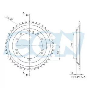 Couronne diamètre 94 mm 44 dents pour Motobécane 40, 50 etc.