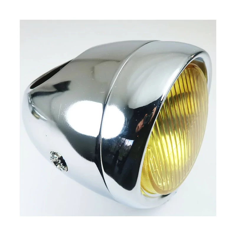 Phare Optique jaune Rond Chromée pour Mobylette Motobécane MBK Peugeot...