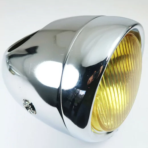 Phare Optique jaune Rond Chromée pour Mobylette Motobécane MBK Peugeot...