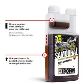 Huile Moteur 2 Temps 100% Synthèse IPONE Samouraï Fraise pour Mobylette Motobécane MBK Peugeot